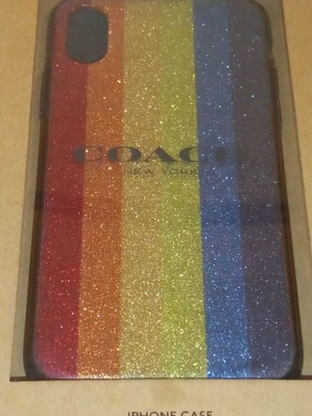 Coach Glitter Rainbow Stripe XS iPhone Case - Red Orange Yellow Blue Purple